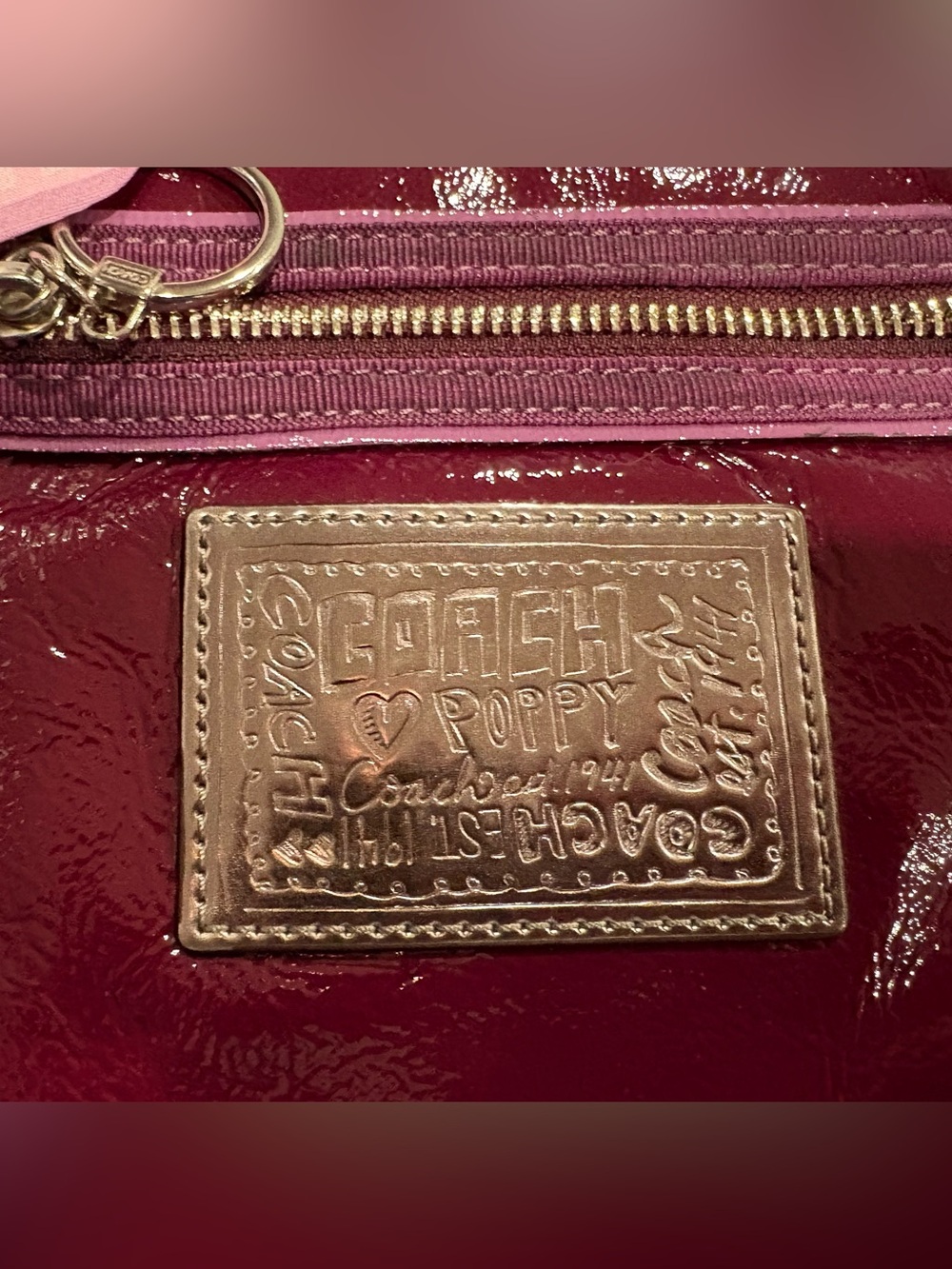 Coach Poppy Patent Leather Tote Bag Style 13836 Purple Pink Gold Hardware - Picture 12 of 16